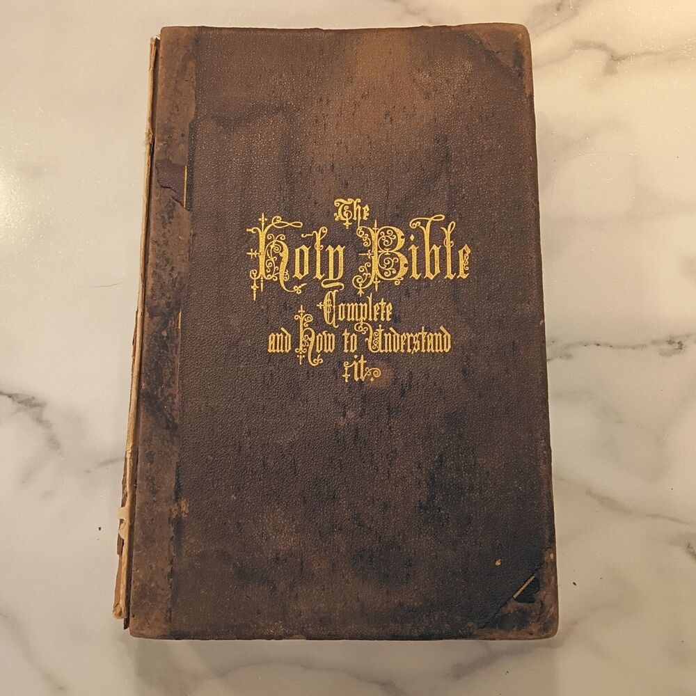 Antique 1869 Holy Bible Complete How To Understand It A.J. Johnson Color Map